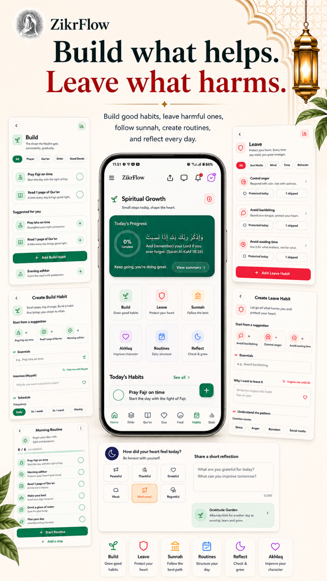 ZikrFlow habits tracker showing good habits building and streak tracking