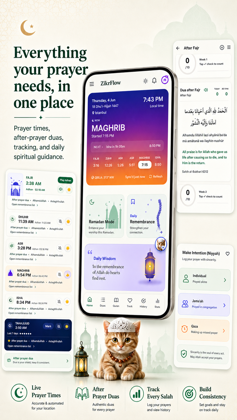 ZikrFlow prayer companion — your calm Islamic day